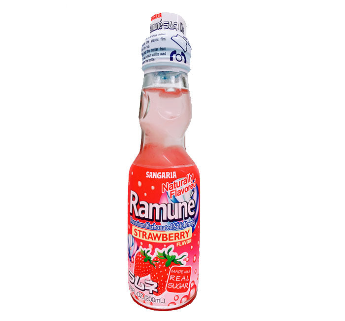 Sangaria Ramune Strawberry Soda - 6.76 oz Glass Bottle - Japanese Marble Soda