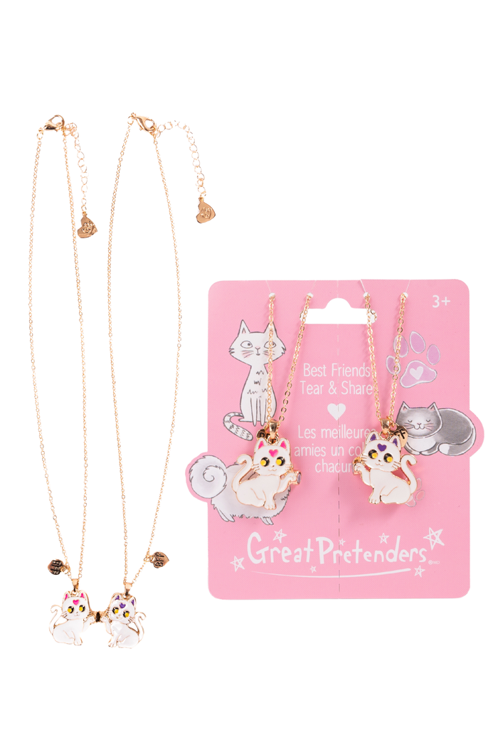 Great Pretenders Smitten Kitten Tear and Share Necklaces 2pc friendship jewelry cat