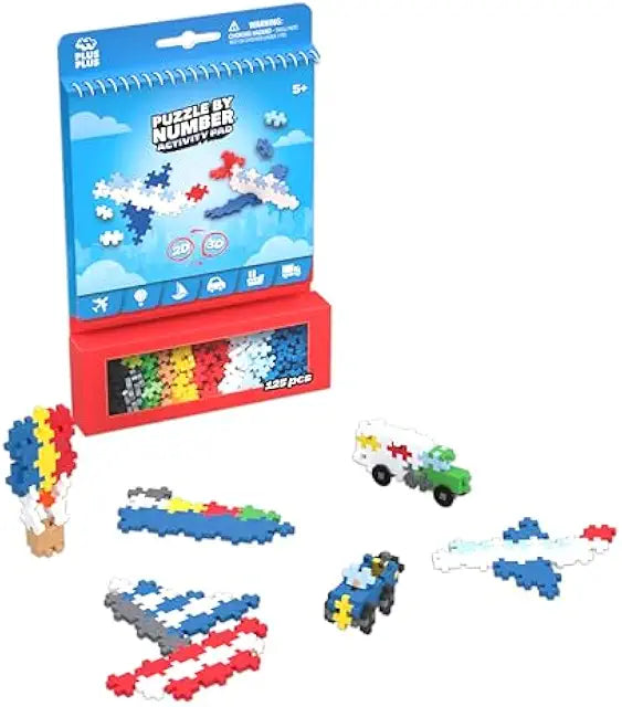 Plus-Plus Puzzle by Number activity pad transportation interlocking building blocks STEM toy