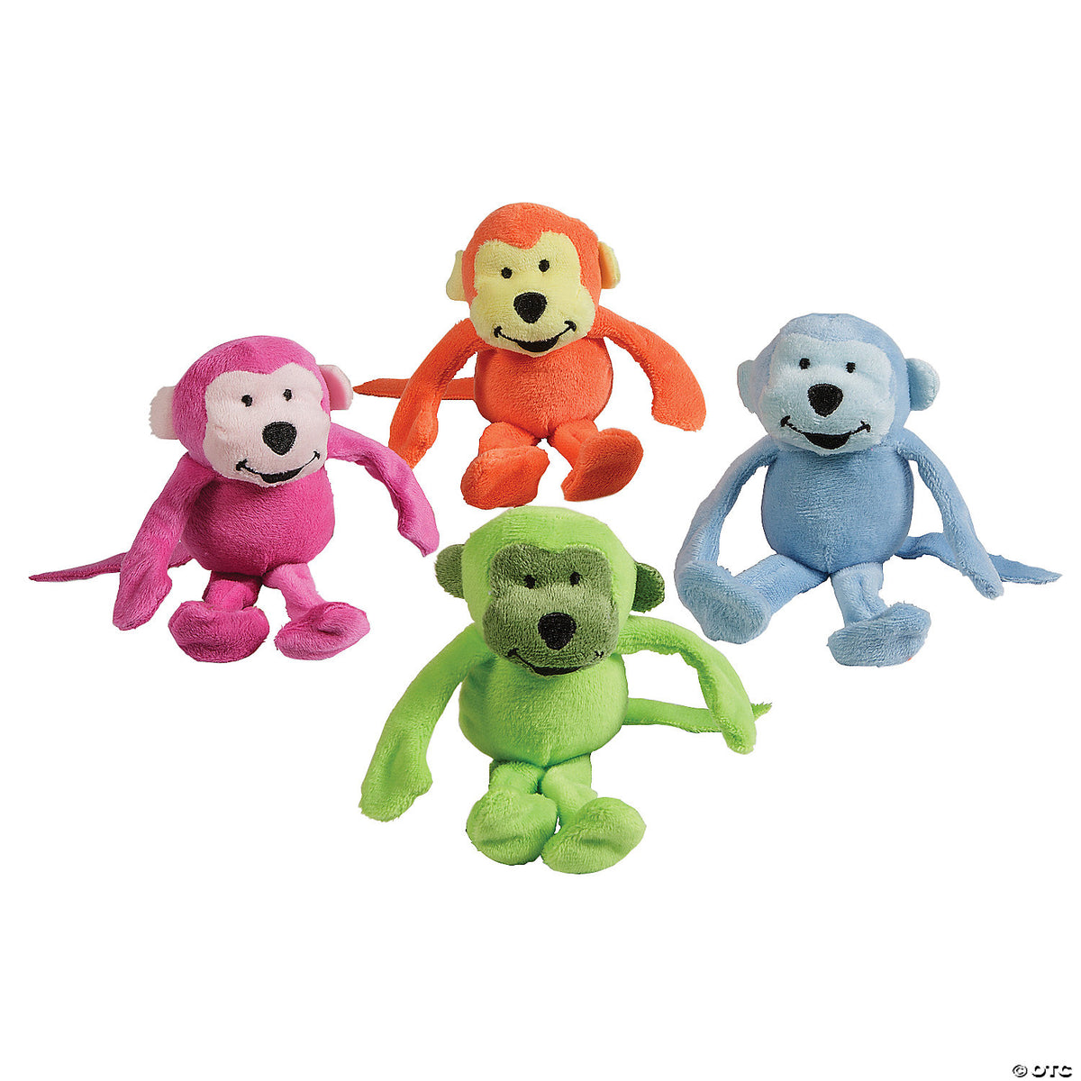 5 1/2" Fuzzy Bright Neon Stuffed Happy Monkeys (Assorted Colors, 1 Piece)