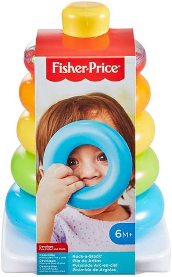Stacking Toy Rock-A-Stack, Roly-Poly Base with 5 Colorful Rings for Ages 6+ Months - Fisher-Price Baby