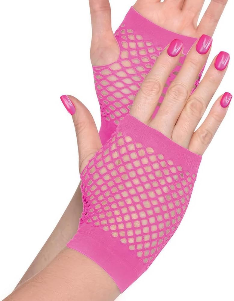 Chic & Bold Polyester Pink Short Fishnet Gloves (One Size)