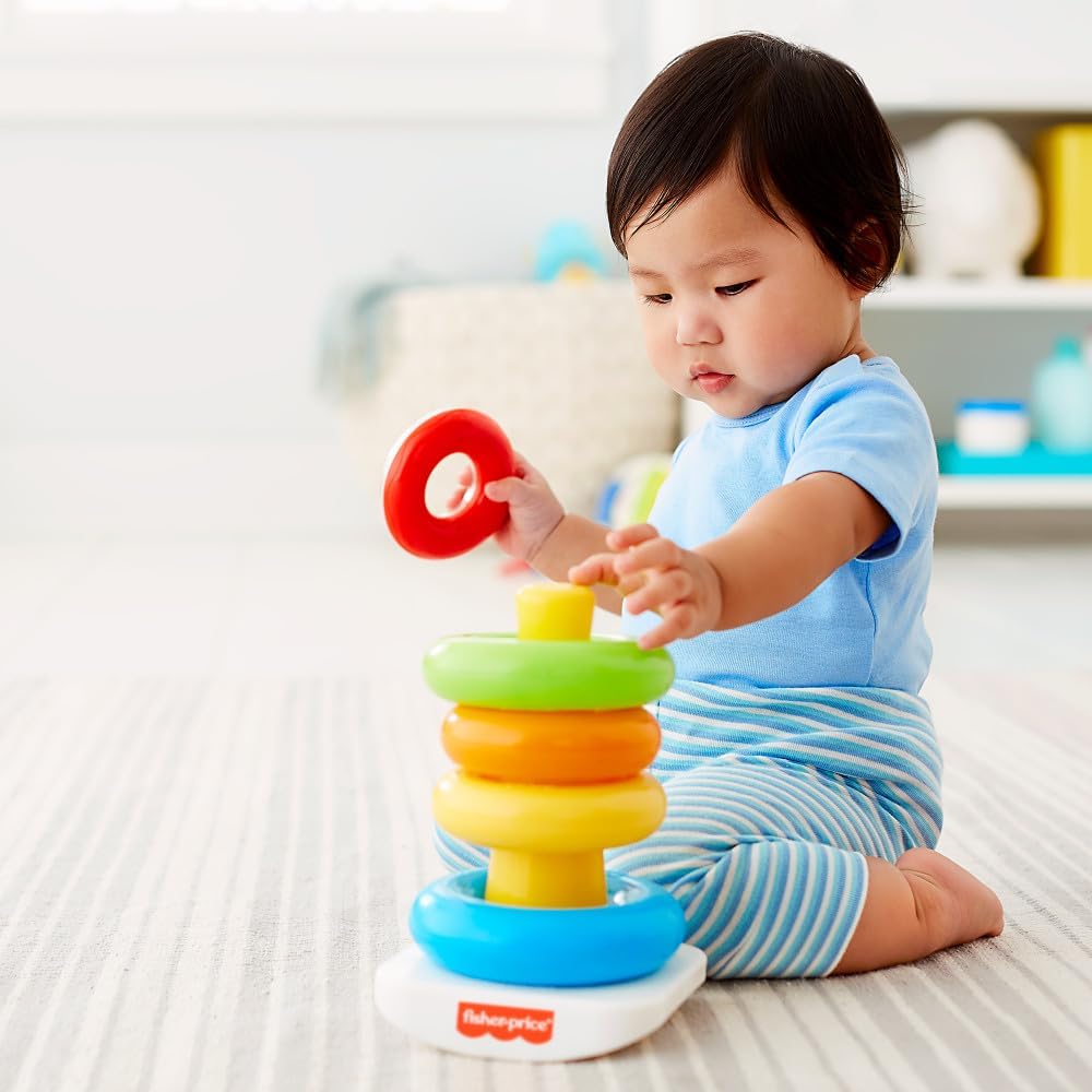 Stacking Toy Rock-A-Stack, Roly-Poly Base with 5 Colorful Rings for Ages 6+ Months - Fisher-Price Baby