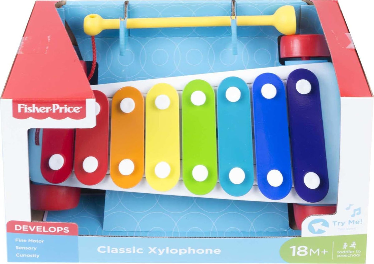Classic Xylophone Pretend Musical Instrument with Mallet for Preschool Kids Ages 18+ Months - Fisher-Price Toddler Pull