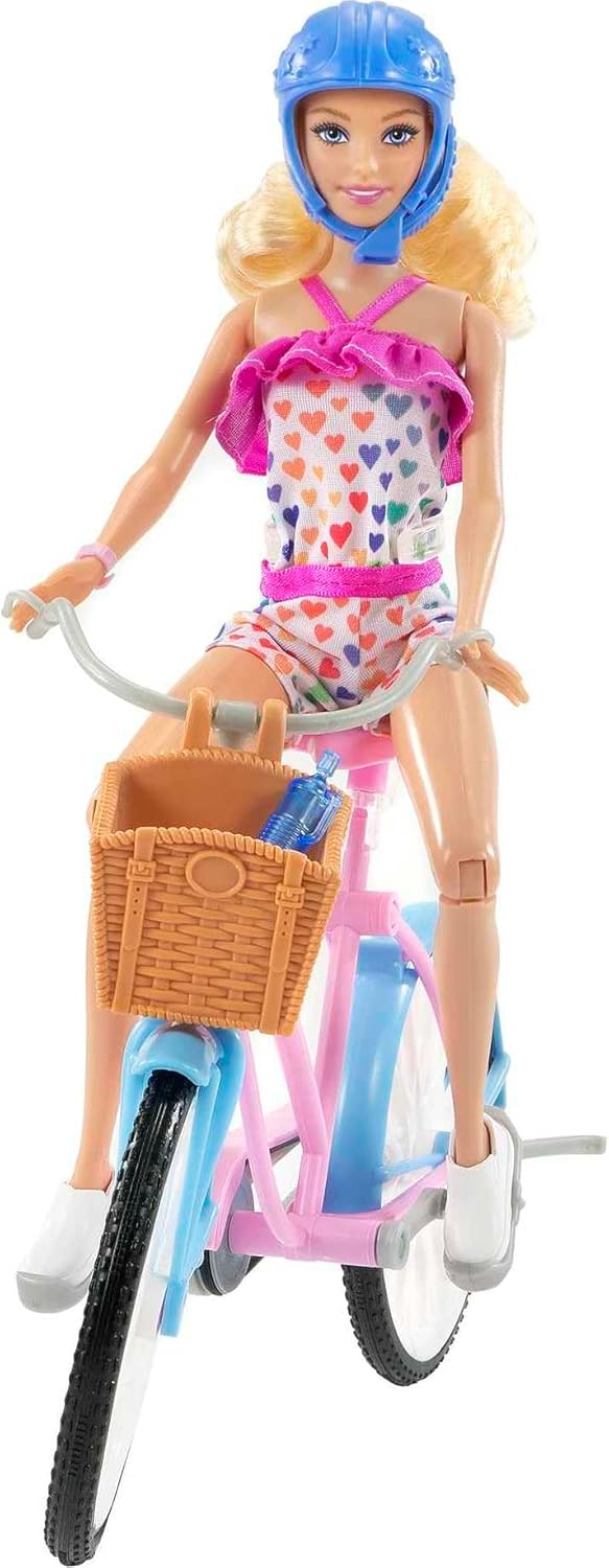 Barbie Doll and Bike Playset with Doll (11.5 in, Blonde), Bicycle with Rolling Wheels & Water Bottle Accessory