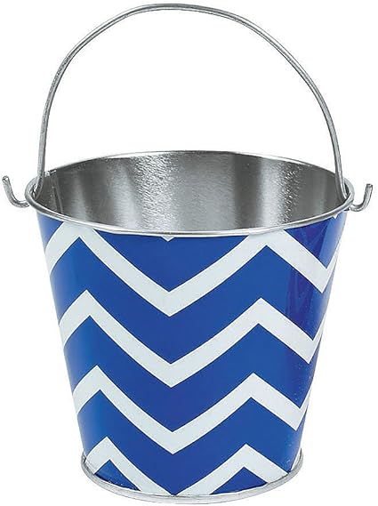 Blue Chevron Metal Pails 1pc - Party Supplies