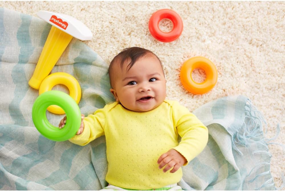 Stacking Toy Rock-A-Stack, Roly-Poly Base with 5 Colorful Rings for Ages 6+ Months - Fisher-Price Baby