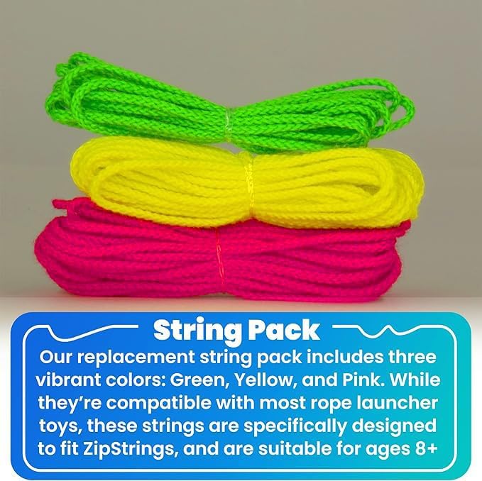 ZipString Replacement Strings - Pack of 3 - Highly Fluorescent Fidget Toy Ropes - Green, Yellow & Pink - Short, Medium & Long Sizes - As Seen on Shark Tank - Device Not Included