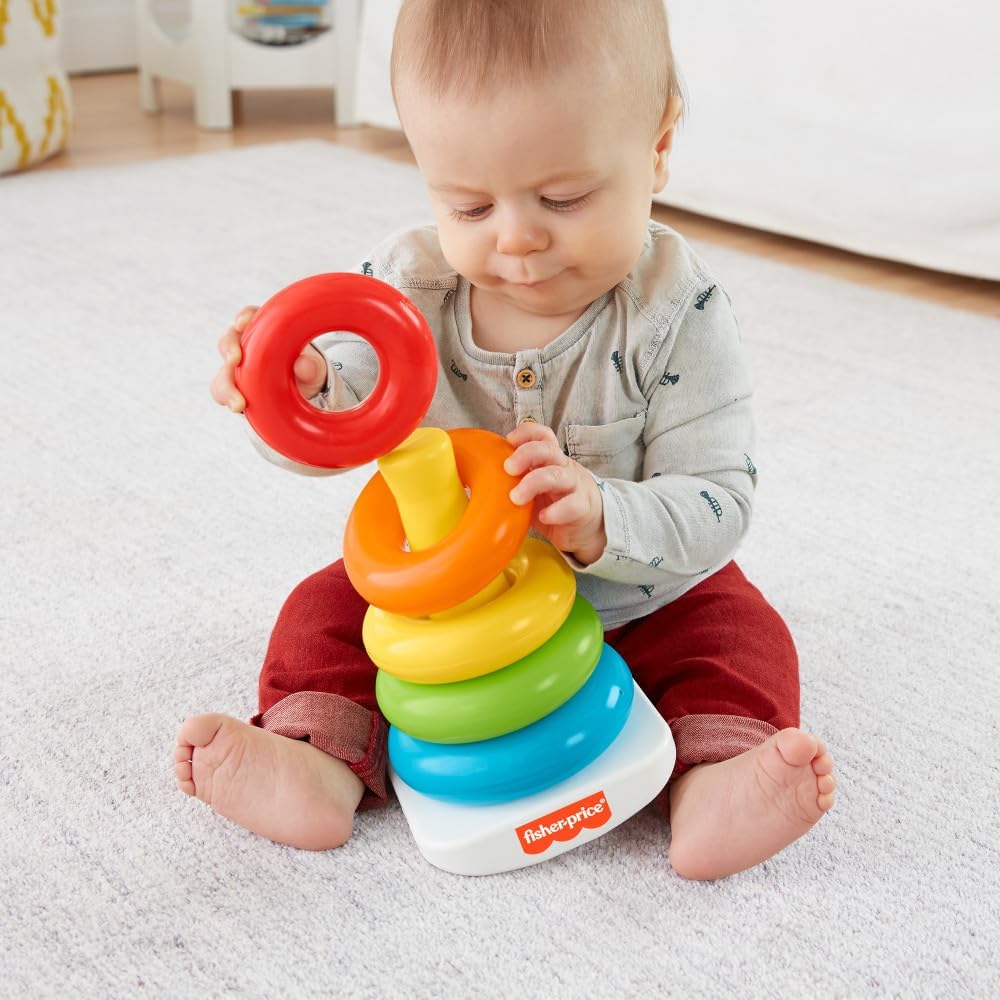 Stacking Toy Rock-A-Stack, Roly-Poly Base with 5 Colorful Rings for Ages 6+ Months - Fisher-Price Baby