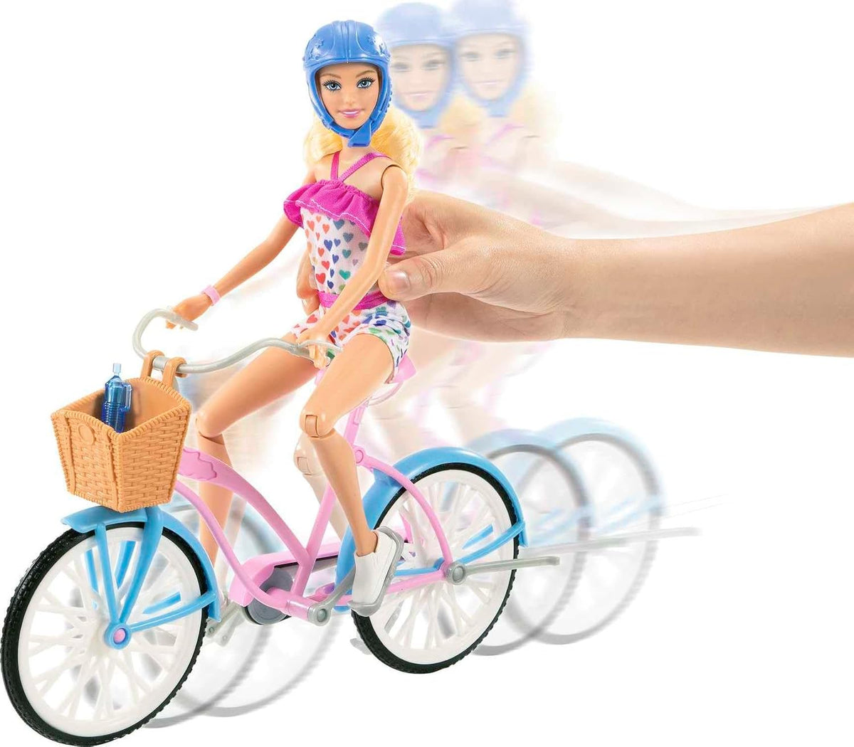 Barbie Doll and Bike Playset with Doll (11.5 in, Blonde), Bicycle with Rolling Wheels & Water Bottle Accessory