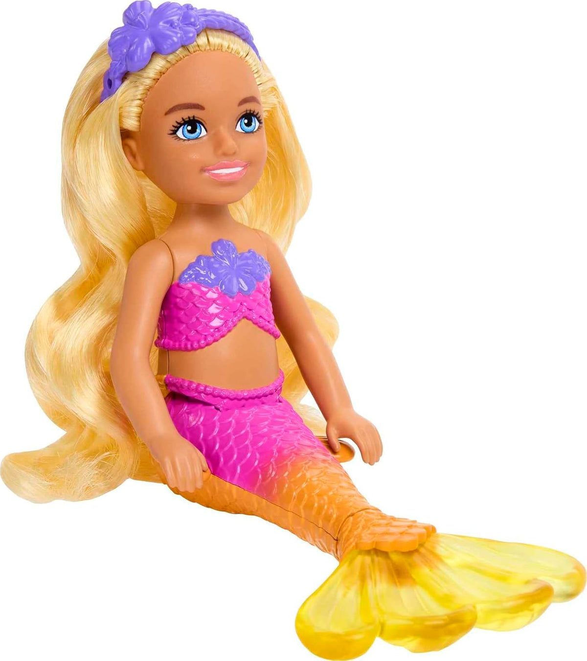 Barbie Dreamtopia Chelsea Mermaid Small Doll with Removable Hair Accessory, Wavy Blonde Hair & Ombre Tail, Bends at Waist