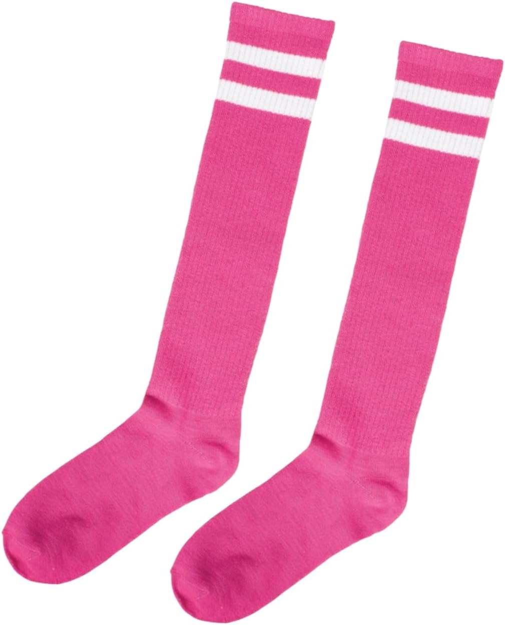 Pink Striped High Knee Socks for Women - One Size (1 Pair)