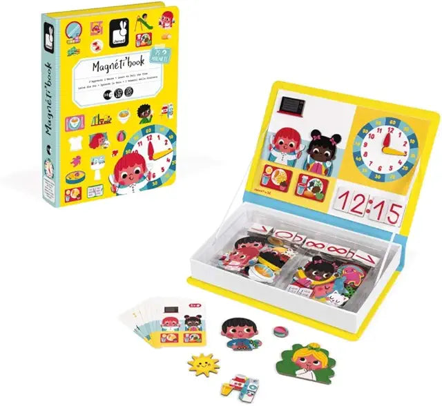 Janod MagnetiBook Telling Time 94 piece magnetic learning game kids ages 3+