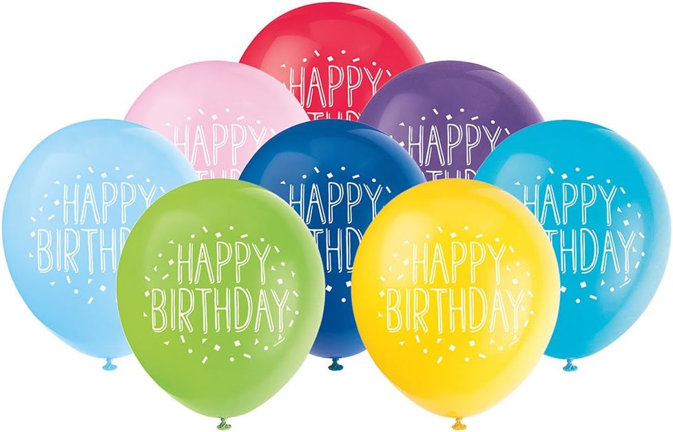 Happy Birthday Party Latex Balloons - 12" | Assorted Colors | 8 Pcs