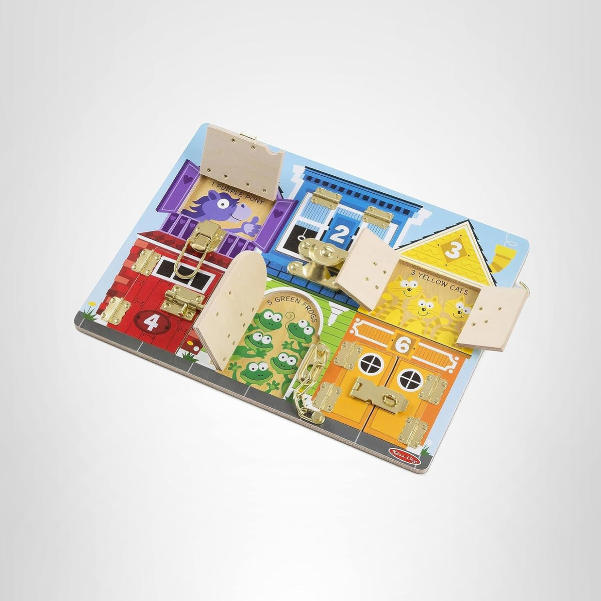 Melissa & Doug Wooden Latches Board Sensory Activity Toy for Kids, Doors and Locks Toy, Wooden Busy Board, Toddler Toys for Ages 3+