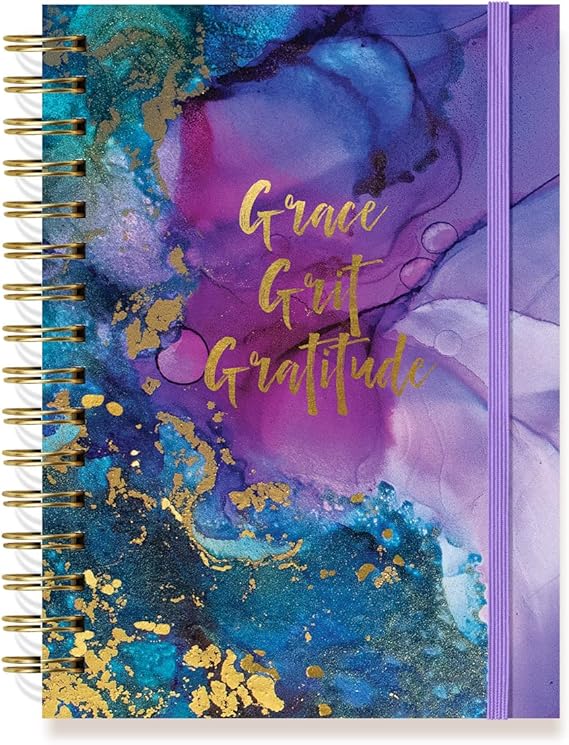 “Grace, Grit, Gratitude” - Hard Cover Journal with Elastic Band, Purple and Blue Marble - 320 Pages (6” x 8.25”)