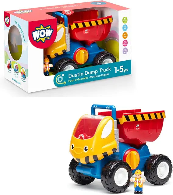 WOW Toys Dustin Dump Truck friction powered tipping bed driver figure toddler toy