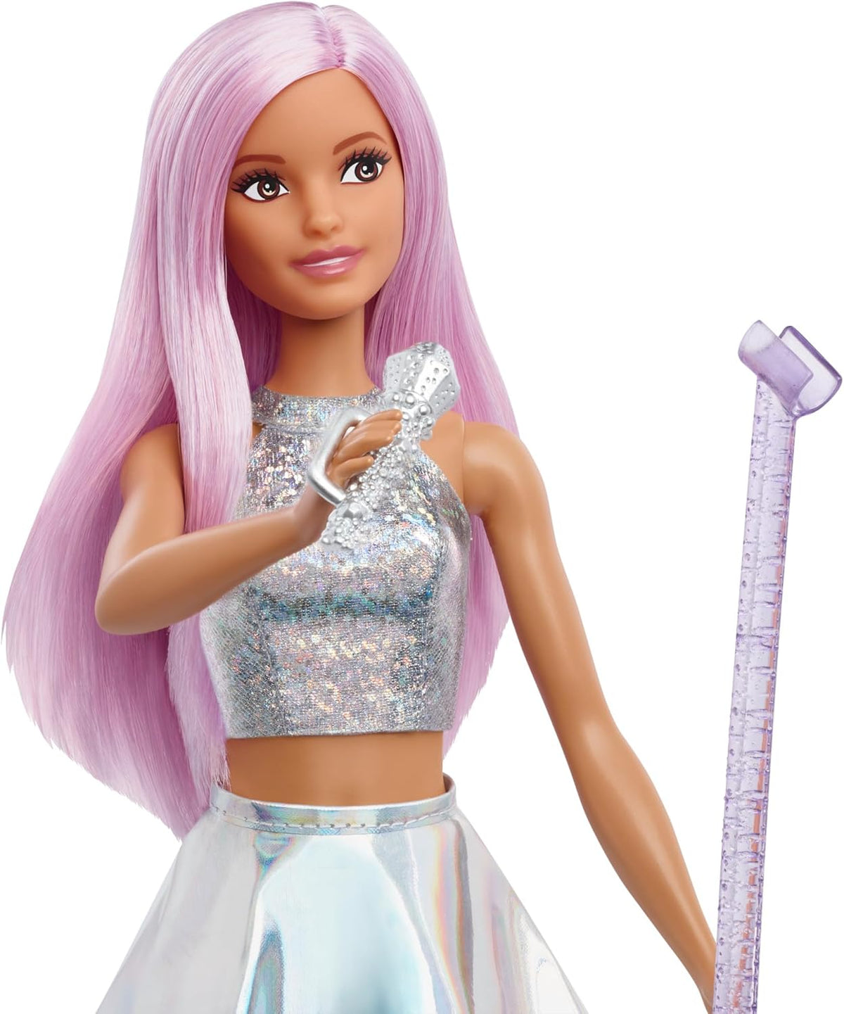 Barbie Pop Star Doll Dressed in Iridescent Skirt with Microphone and Pink Hair, Gift for 3 to 7 Year Olds