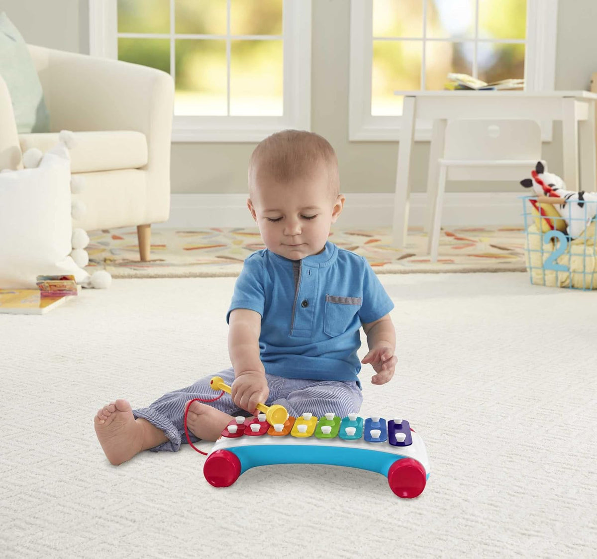 Classic Xylophone Pretend Musical Instrument with Mallet for Preschool Kids Ages 18+ Months - Fisher-Price Toddler Pull