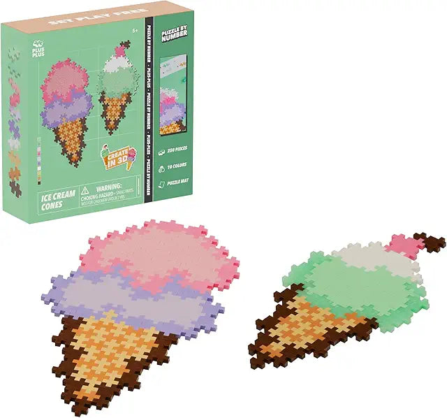 Plus-Plus Puzzle by Number Ice Cream Cones 250 piece interlocking building blocks 3D pixel art