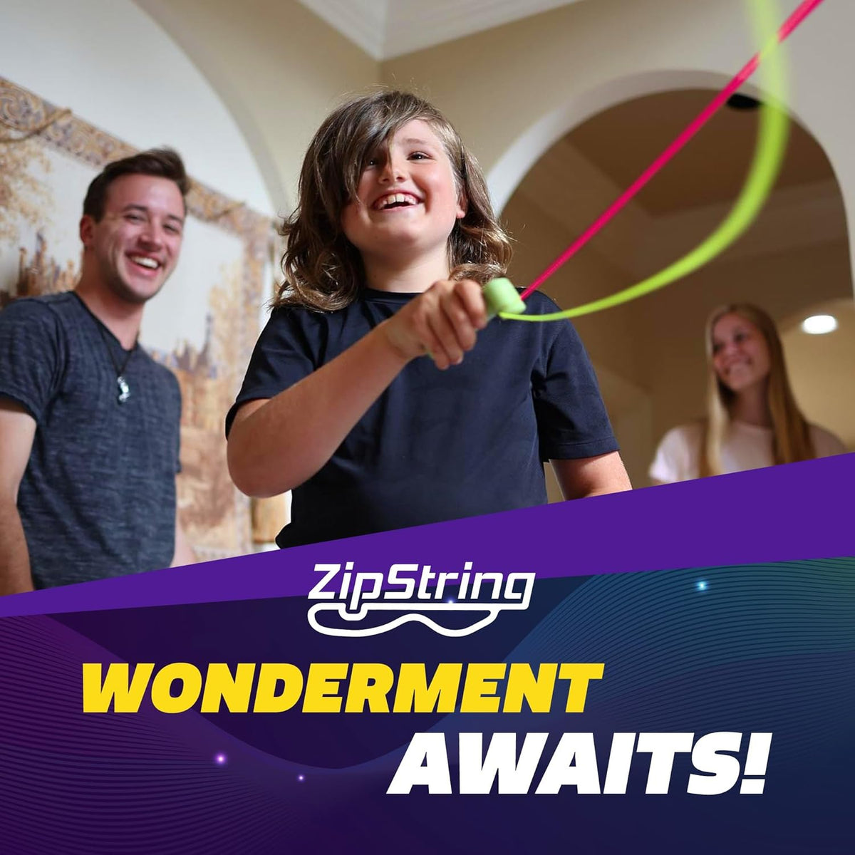 ZipString Psycho Strings - Pack of 3 - Glow in the Dark Luma Replacement Strings for Rope Launcher Toy - UV Reactive Fidget String for Kids & Adults - Shark Tank Featured - Device Not Included