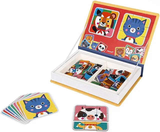 Janod MagnetiBook Animal Faces 80 piece magnetic mix and match game kids ages 3+