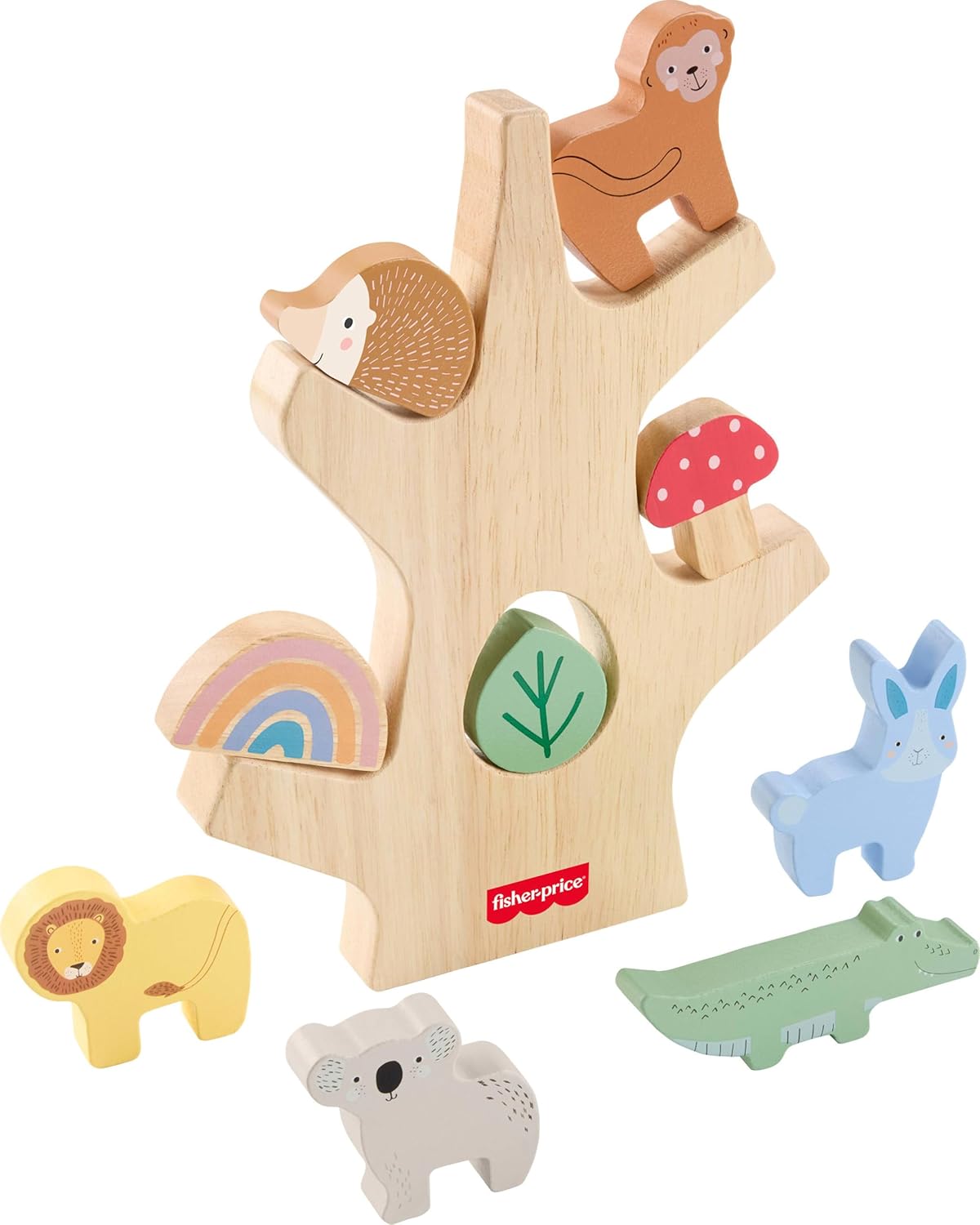 Wood Stacking Toy Balance Tree, 10 Wooden Pieces for Developmental Play Preschool Kids Ages 3+ Years - Fisher-Price