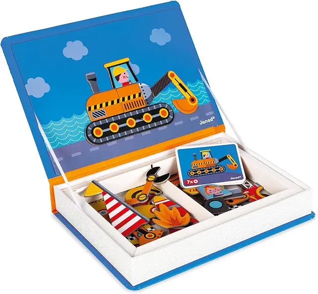 Janod MagnetiBook Racers 69 piece magnetic vehicle game kids ages 3+