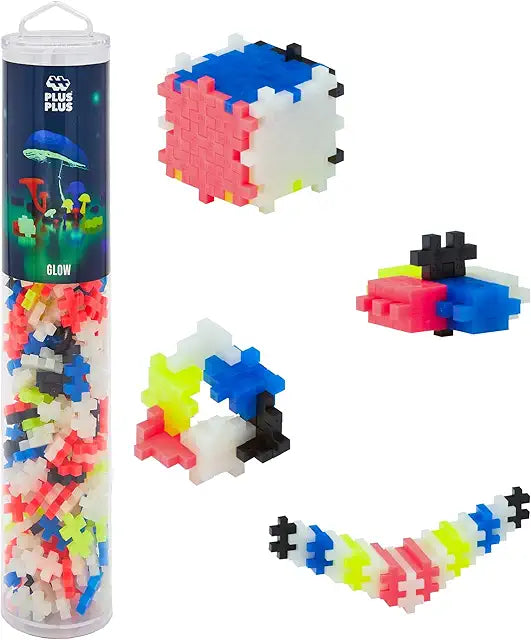 Plus-Plus 240 piece glow in the dark interlocking building blocks play tube STEM toy