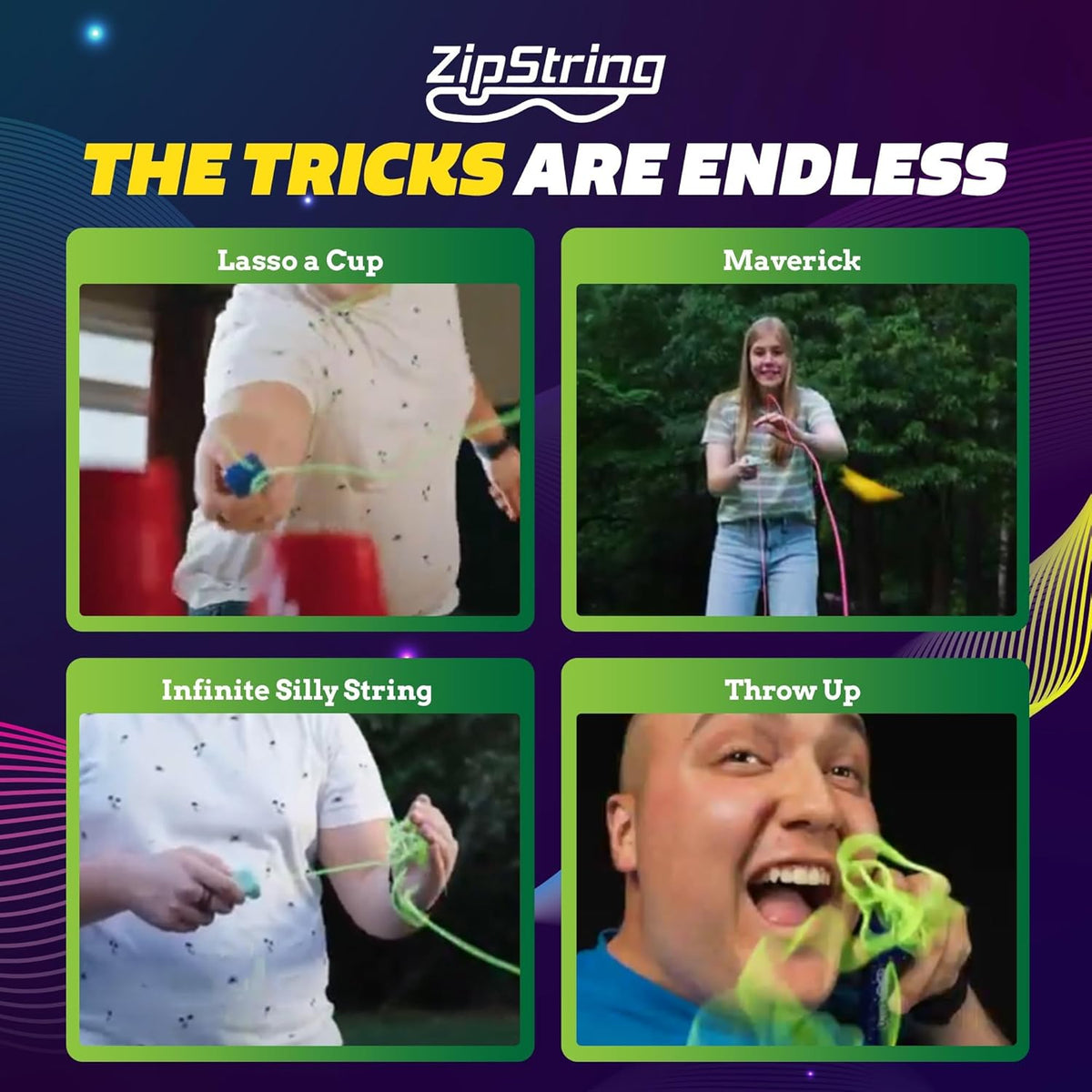 ZipString Psycho Strings - Pack of 3 - Glow in the Dark Luma Replacement Strings for Rope Launcher Toy - UV Reactive Fidget String for Kids & Adults - Shark Tank Featured - Device Not Included