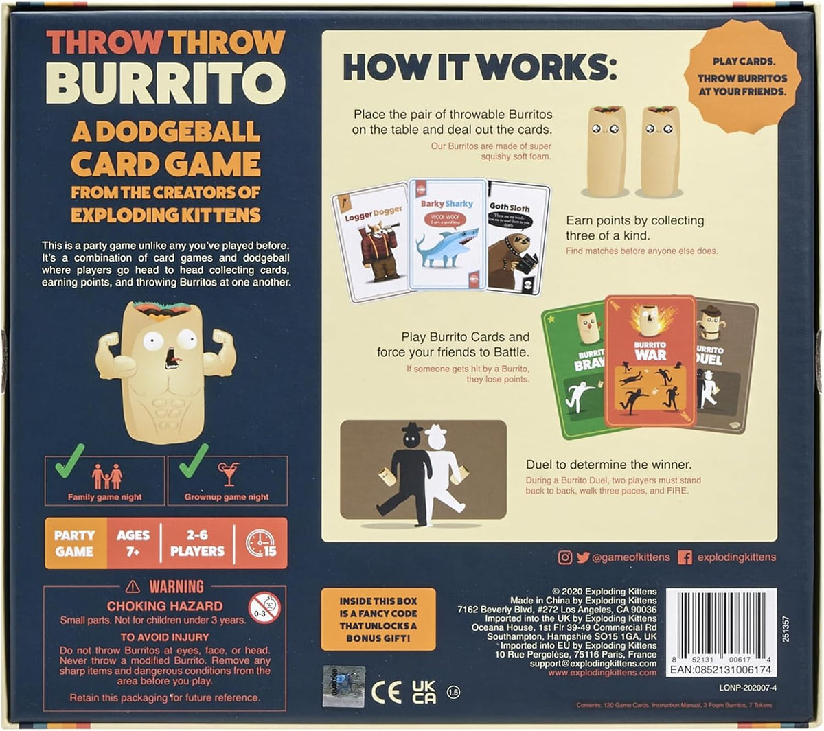 Throw Throw Burrito 2-6 Players - Ages 7+ - 15 Minutes to Play - Dodgeball Card Game - Party Game, Family Game Night, Kid and Adult Card Game