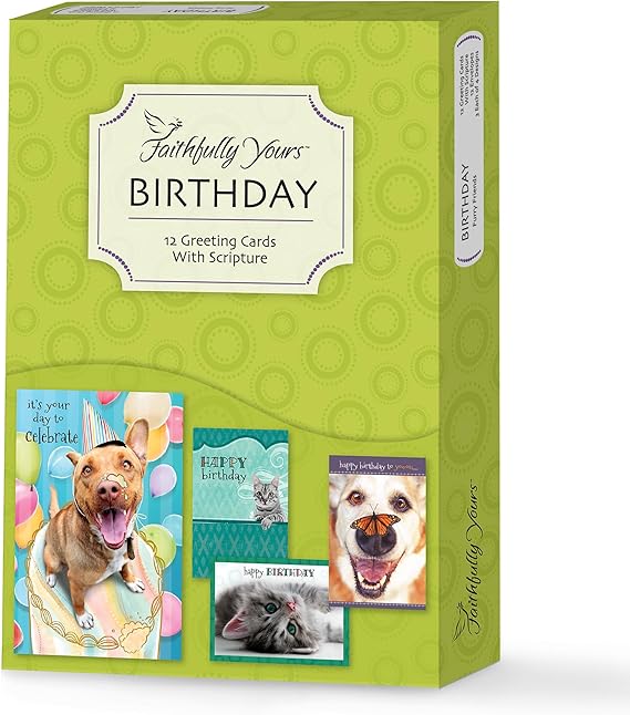 Happy Birthday from Furry Friends with Biblical Scripture Verses (Box of 12 Greeting Cards with Envelopes)