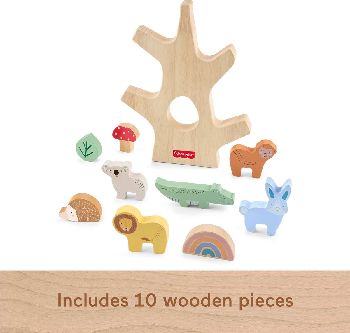 Wood Stacking Toy Balance Tree, 10 Wooden Pieces for Developmental Play Preschool Kids Ages 3+ Years - Fisher-Price