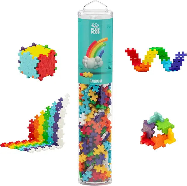 Plus-Plus 240 piece Rainbow Mix interlocking building blocks play tube STEM toy