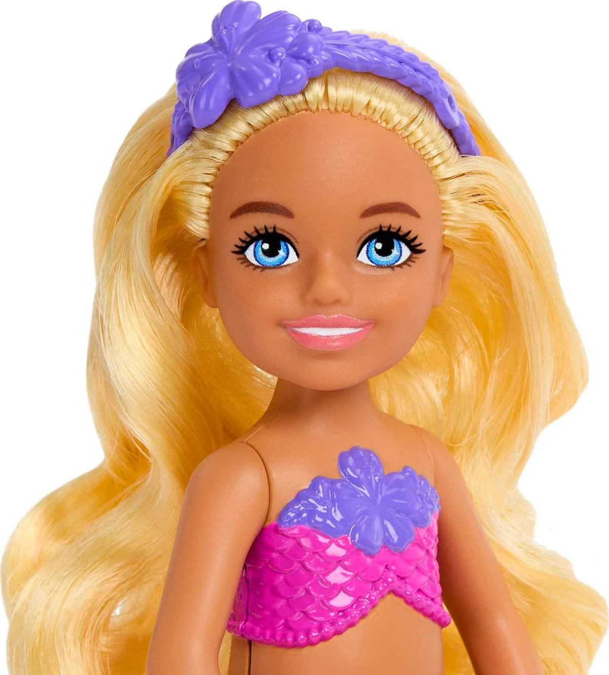 Barbie Dreamtopia Chelsea Mermaid Small Doll with Removable Hair Accessory, Wavy Blonde Hair & Ombre Tail, Bends at Waist