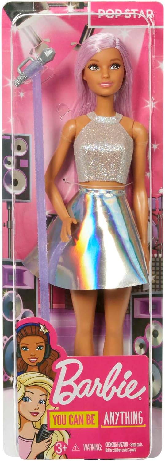 Barbie Pop Star Doll Dressed in Iridescent Skirt with Microphone and Pink Hair, Gift for 3 to 7 Year Olds