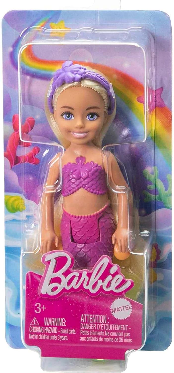 Barbie Dreamtopia Chelsea Mermaid Small Doll with Removable Hair Accessory, Wavy Blonde Hair & Ombre Tail, Bends at Waist
