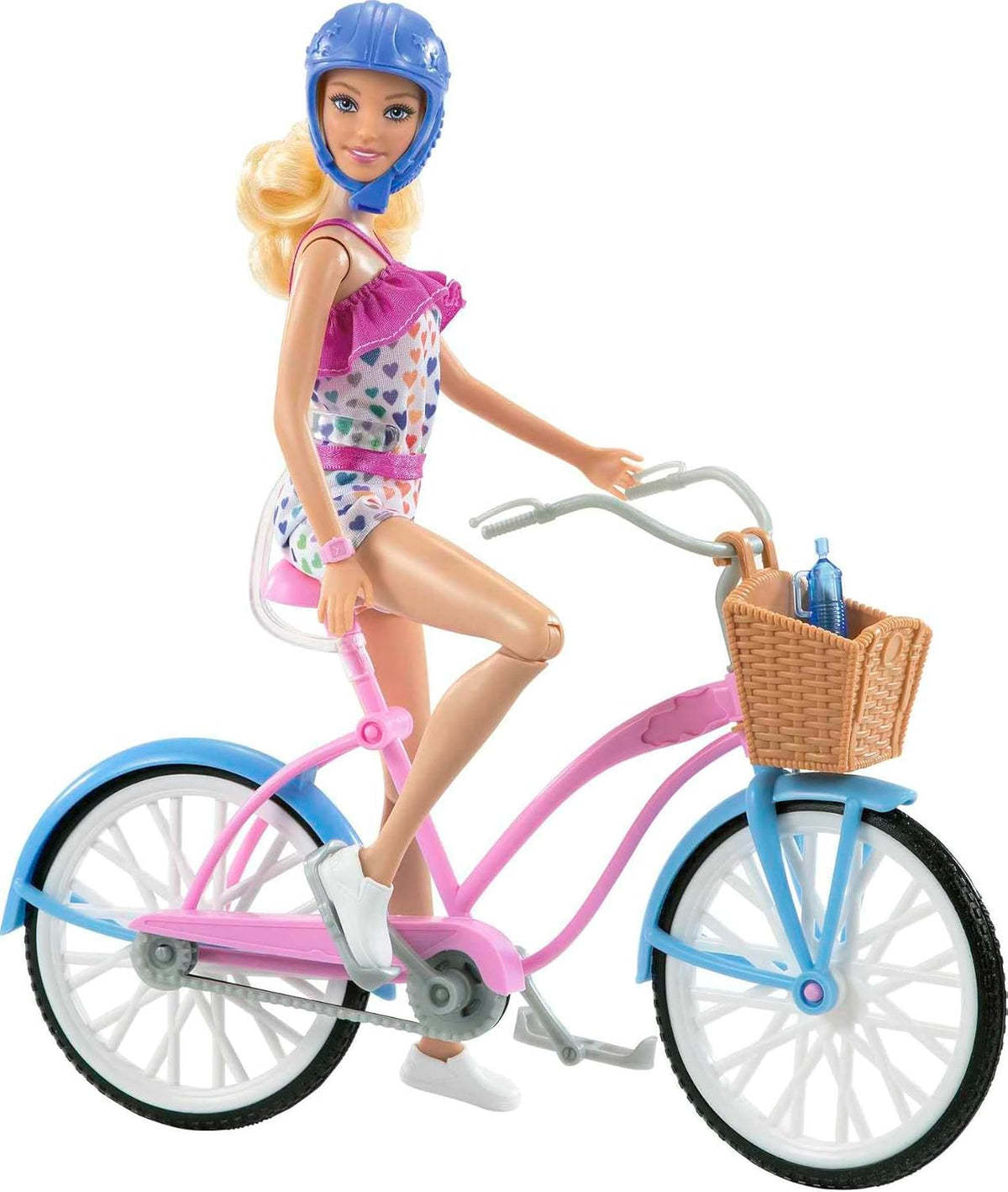 Barbie Doll and Bike Playset with Doll (11.5 in, Blonde), Bicycle with Rolling Wheels & Water Bottle Accessory