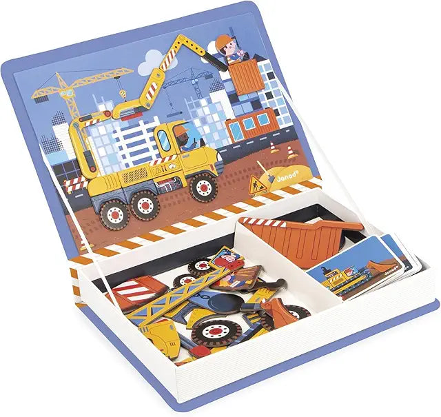 Janod MagnetiBook Construction Site Vehicles 50 piece magnetic educational game kids