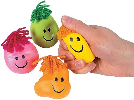 Neon Smile Face Stress Toys with Hair - Party Favor Toys