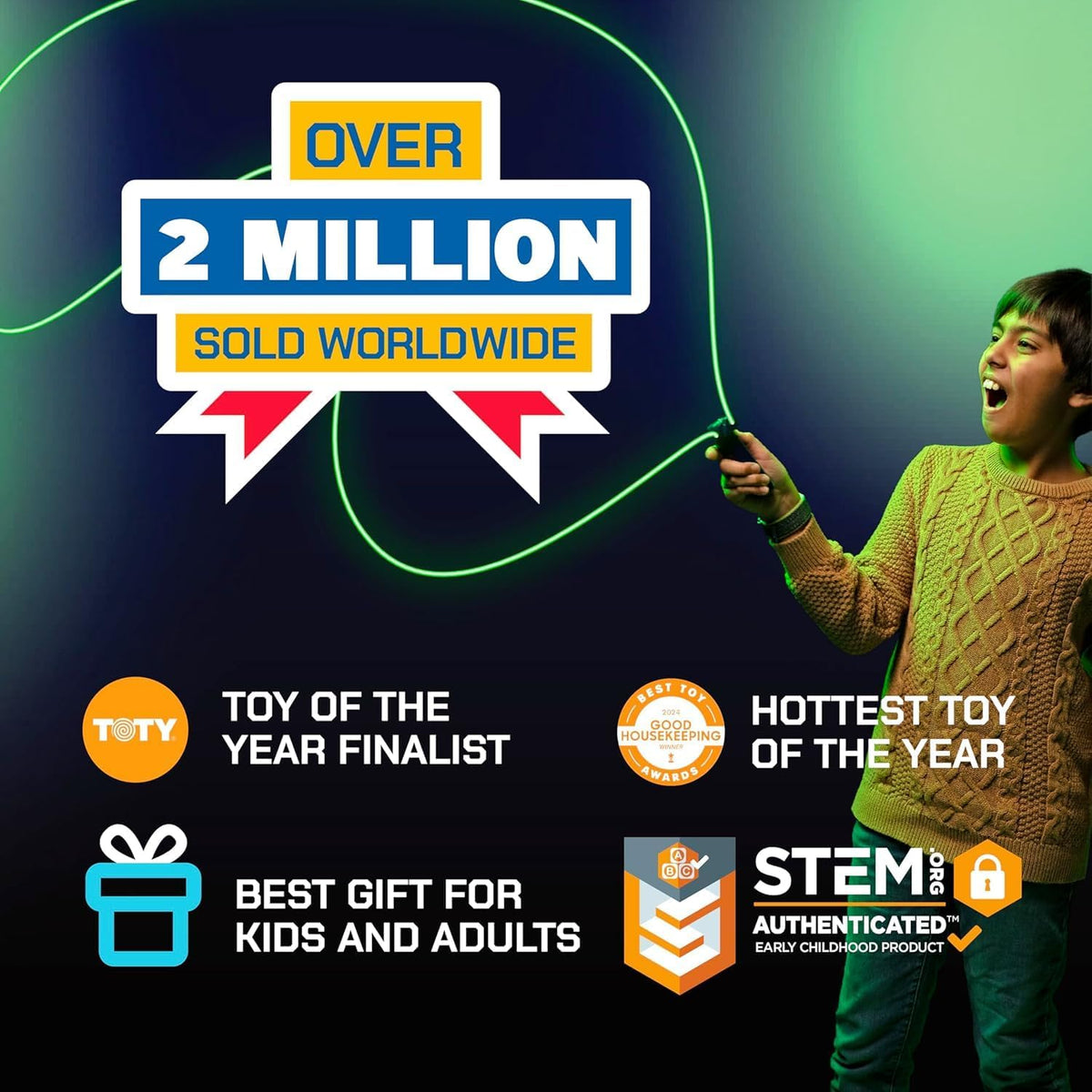 ZipString Luma - The Patented Glow-in-The-Dark Toy That Flies a Loop of String, Creates Endless Shapes and Tricks Built-in LED for Glowing Fun. Perfect STEM Gift and Fidget Toy