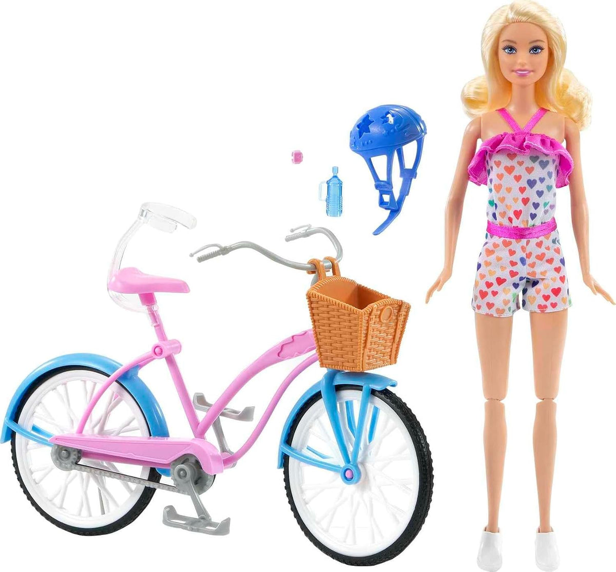 Barbie Doll and Bike Playset with Doll (11.5 in, Blonde), Bicycle with Rolling Wheels & Water Bottle Accessory
