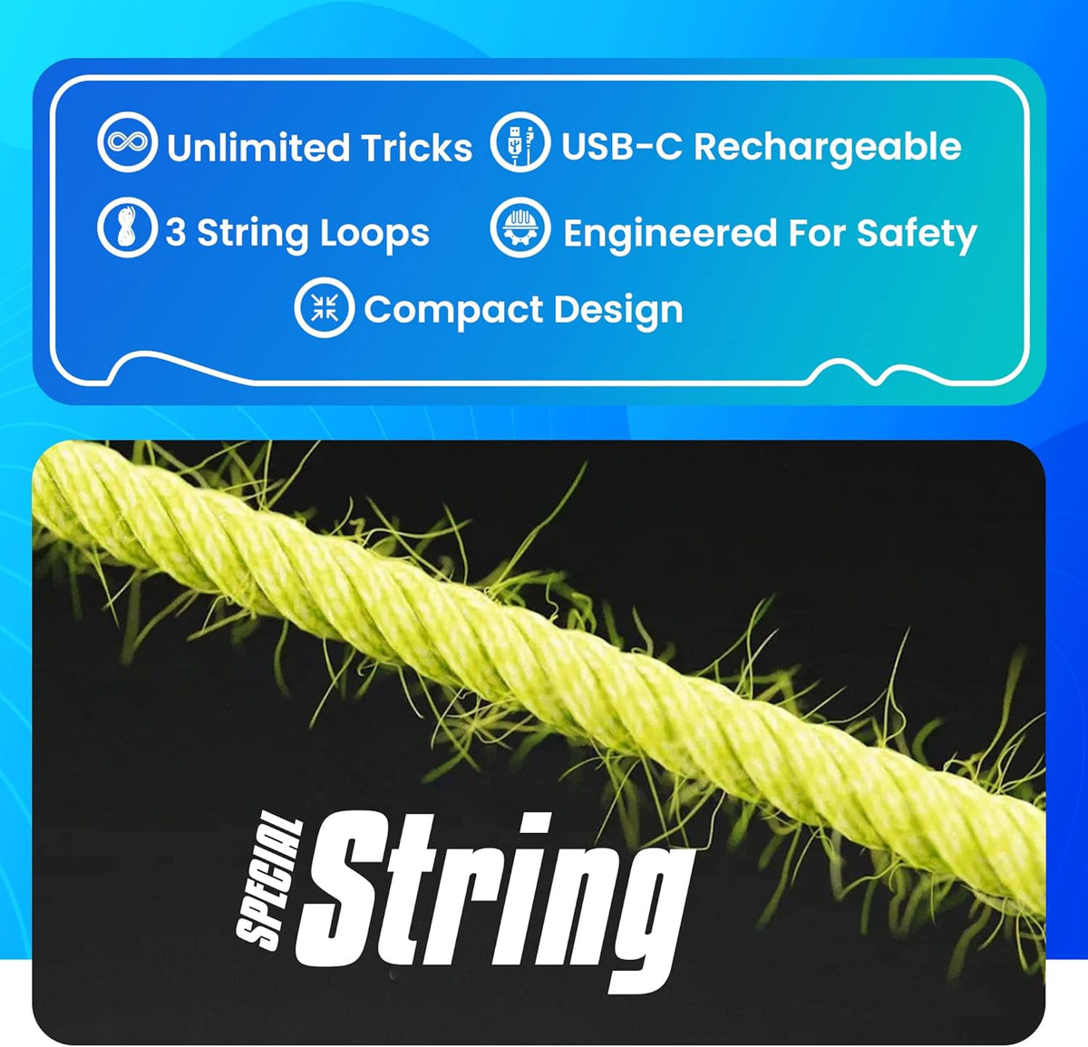 ZipString Replacement Strings - Pack of 3 - Highly Fluorescent Fidget Toy Ropes - Green, Yellow & Pink - Short, Medium & Long Sizes - As Seen on Shark Tank - Device Not Included