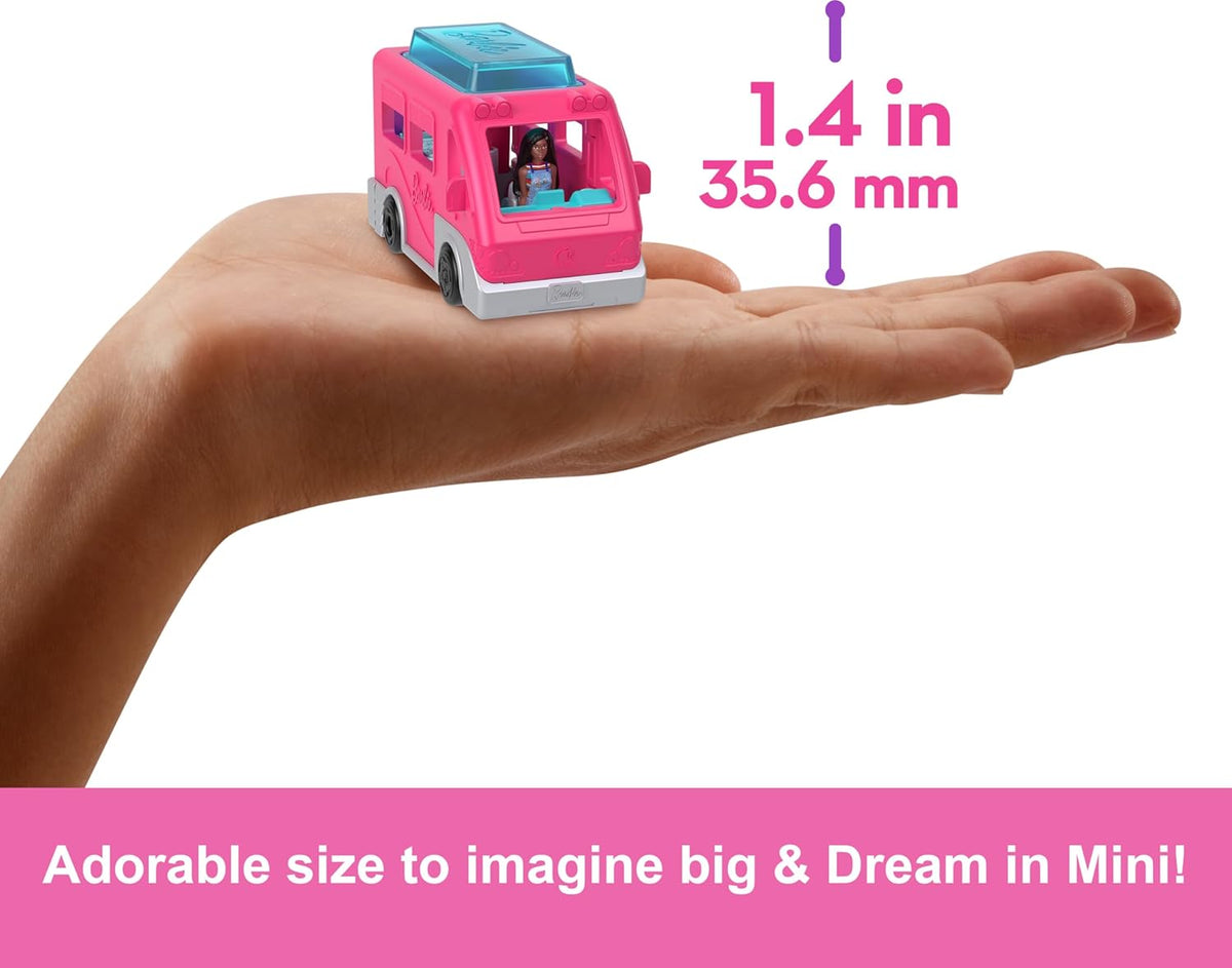 Barbie Mini BarbieLand Playsets with Toy Vehicle & 1.5-inch Doll, DreamCamper with Working Doors & Color-Change Pool