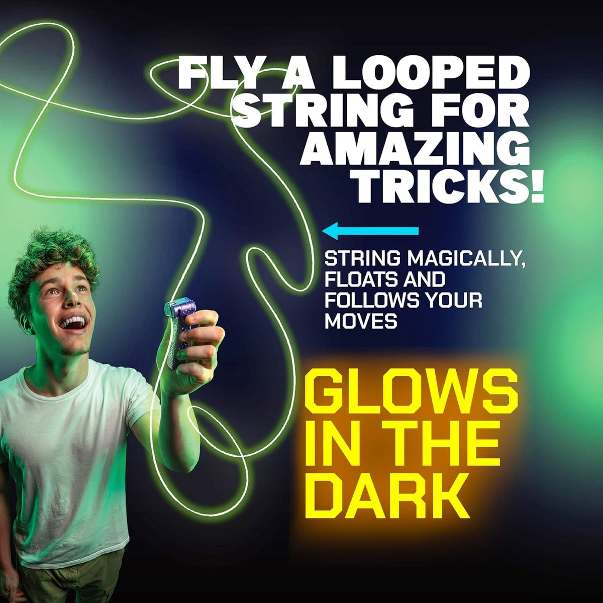 ZipString Luma - The Patented Glow-in-The-Dark Toy That Flies a Loop of String, Creates Endless Shapes and Tricks Built-in LED for Glowing Fun. Perfect STEM Gift and Fidget Toy