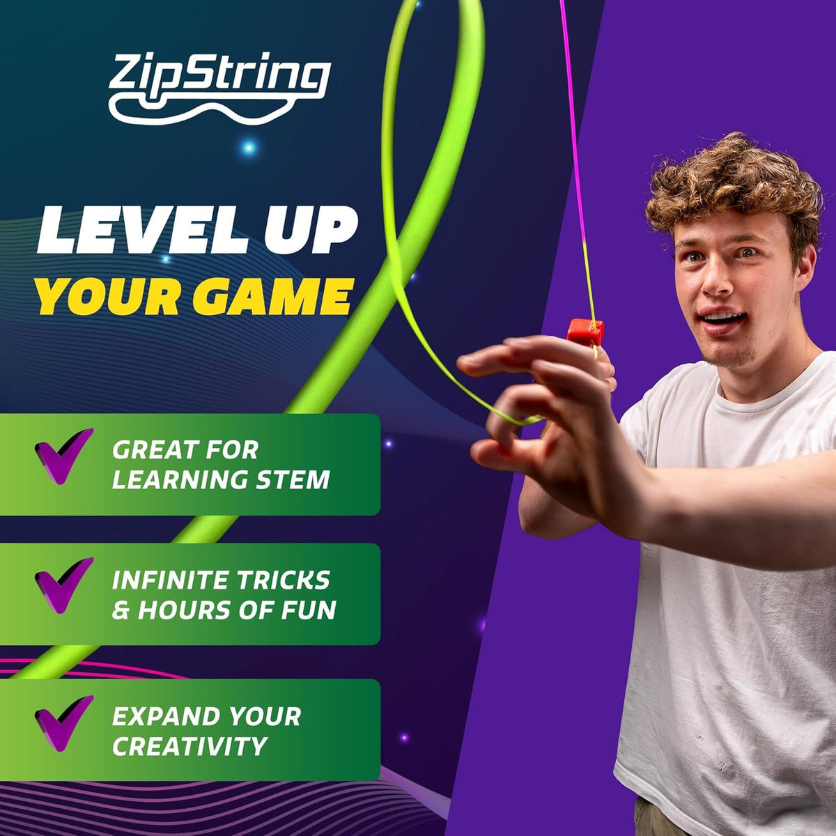 ZipString Psycho Strings - Pack of 3 - Glow in the Dark Luma Replacement Strings for Rope Launcher Toy - UV Reactive Fidget String for Kids & Adults - Shark Tank Featured - Device Not Included