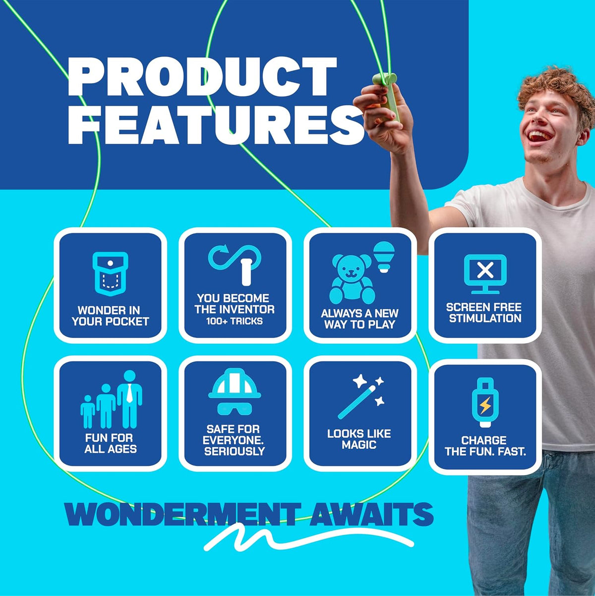 ZipString Original - As Seen on Shark Tank - Classic Rope Launcher Toy, Perfect for Kids & Adults - Fly a String Loop in The Air for Endless Tricks & Fun, Wonderment Awaits - Fidget Toy STEM Toy