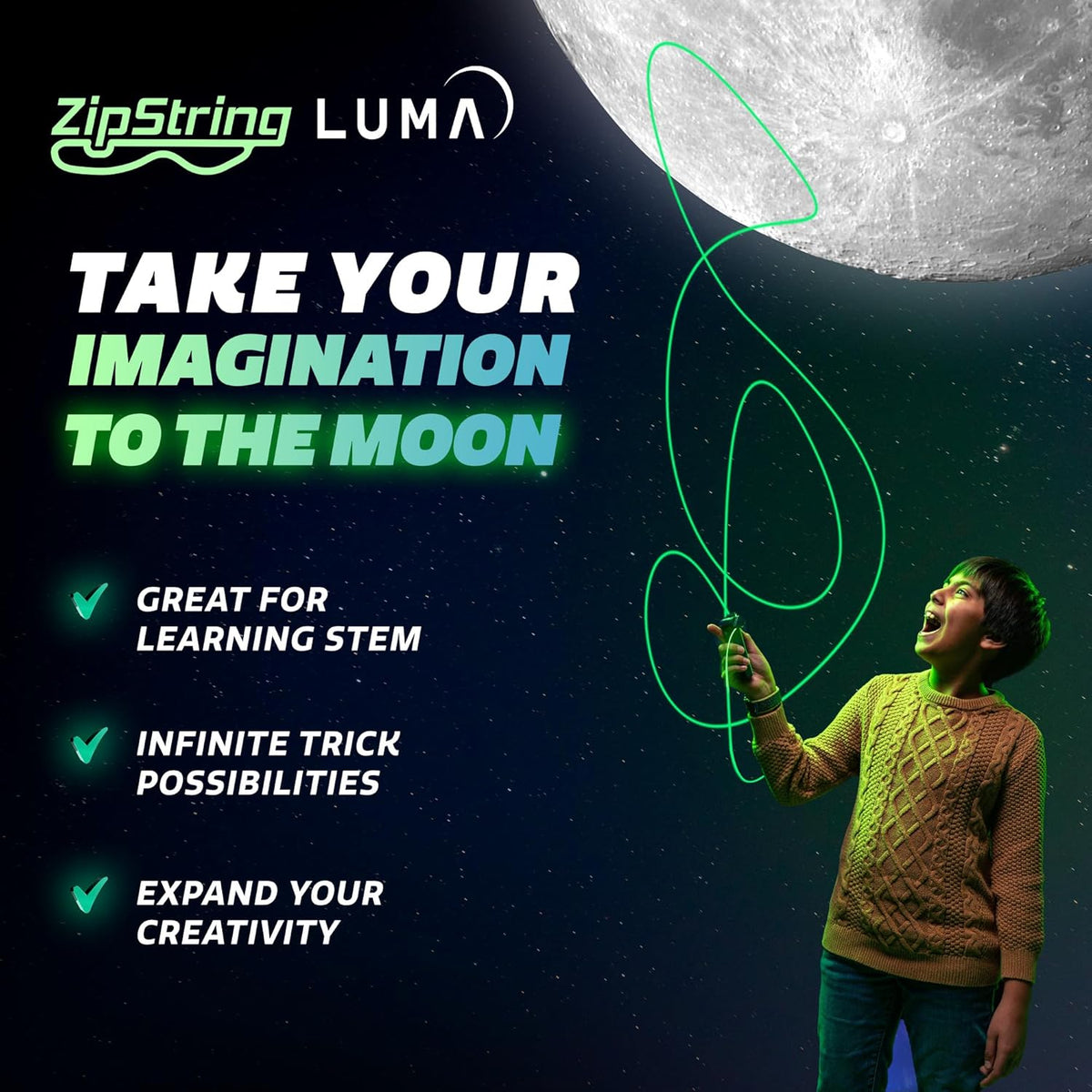 ZipString Luma Replacement Strings - Pack of 5 - UV Reactive Glow in the Dark Fidget String for Rope Launcher Toy - Shark Tank Featured - Device Not Included