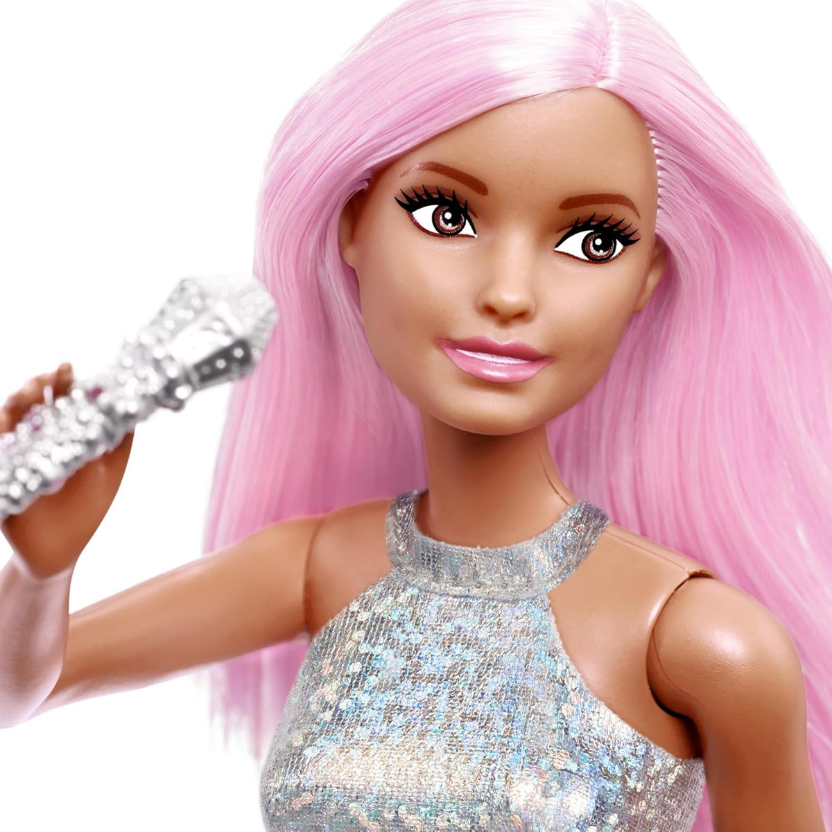 Barbie Pop Star Doll Dressed in Iridescent Skirt with Microphone and Pink Hair, Gift for 3 to 7 Year Olds