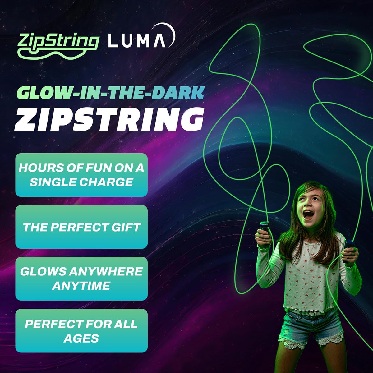 ZipString Luma Replacement Strings - Pack of 5 - UV Reactive Glow in the Dark Fidget String for Rope Launcher Toy - Shark Tank Featured - Device Not Included